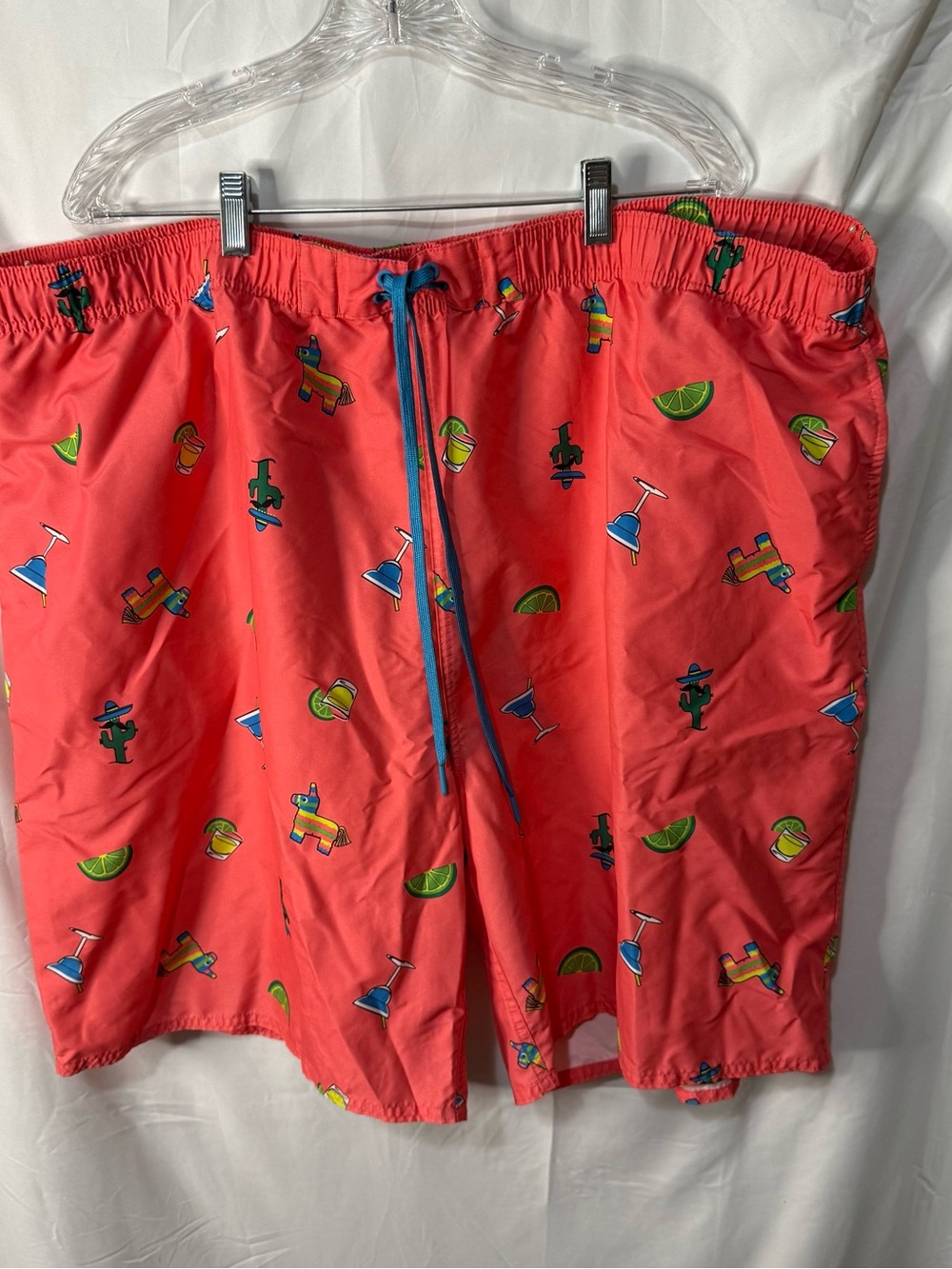 Men's Coral Swim Trunks with Tropical Print